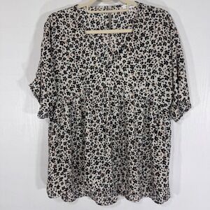 Mitooshop Women Floral Print V-Neck Babydoll Blouse‎ Top Short Sleeve Size M